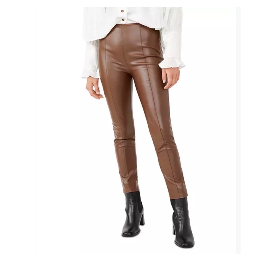Free People We The Free Brown Vegan Leather High Rise Seamed Pants size 27